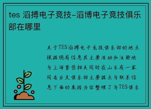 tes 滔搏电子竞技-滔博电子竞技俱乐部在哪里